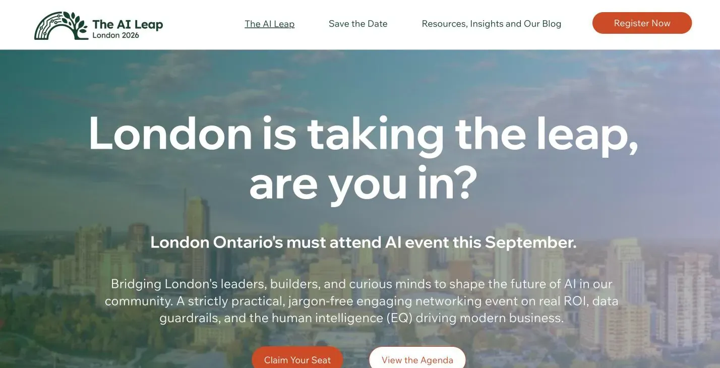The AI Leap website homepage, built by Brango