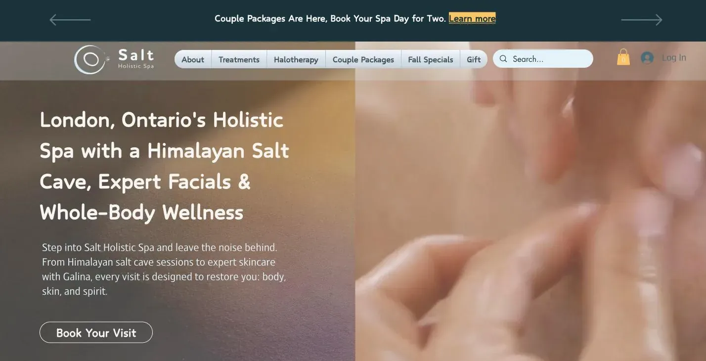 Salt Holistic Spa website homepage, built by Brango