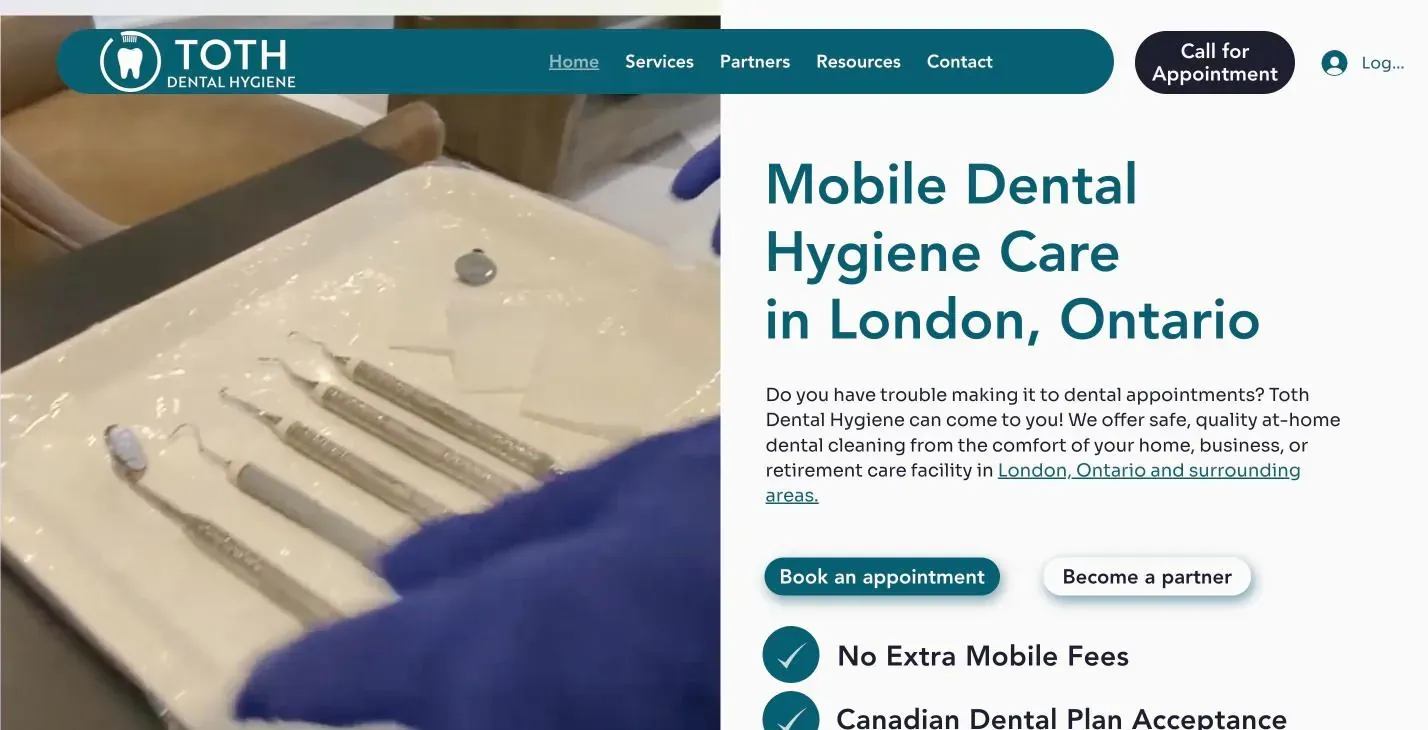 Toth Dental Hygiene website homepage, built by Brango