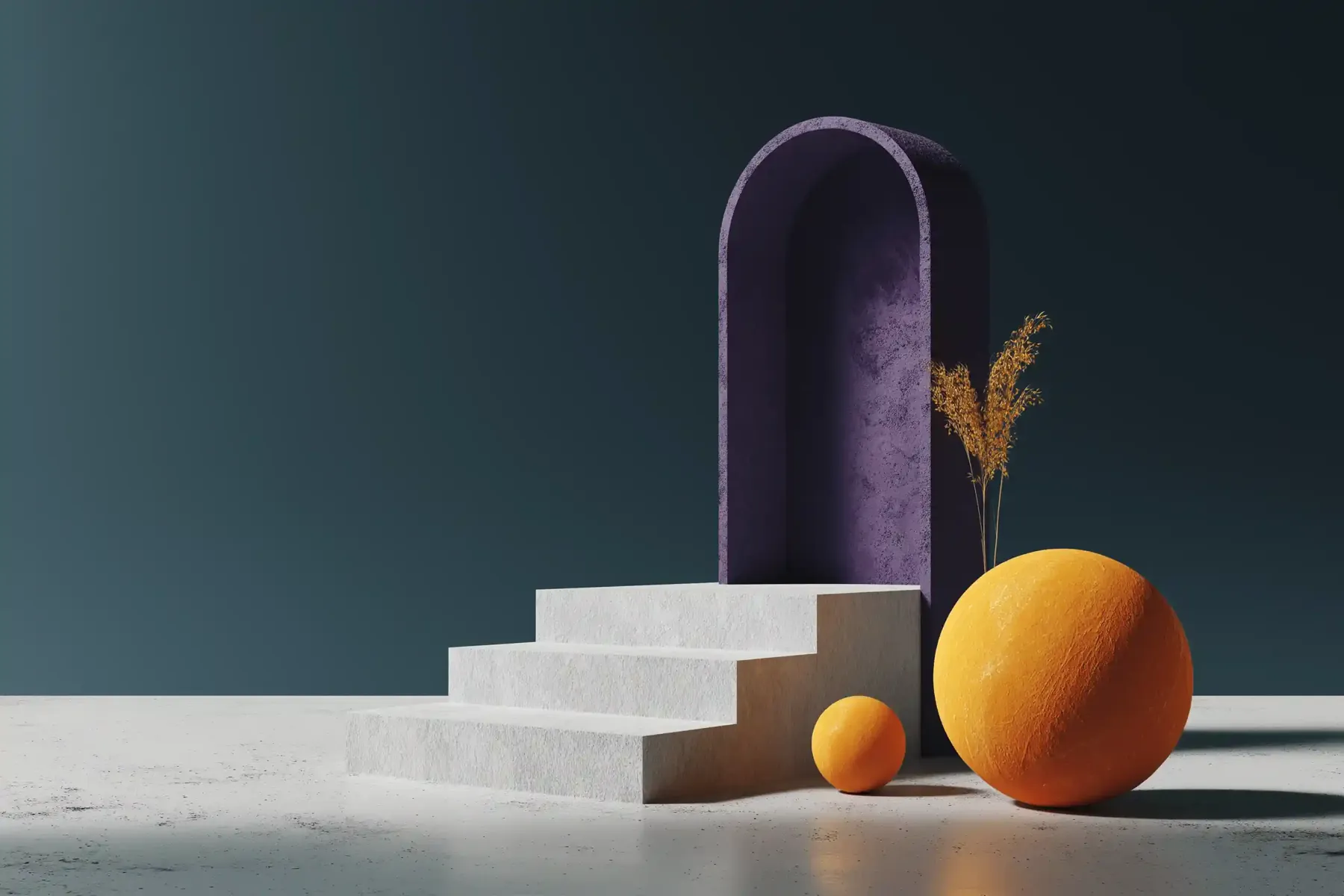 Minimal 3D product set with arch and orange sphere