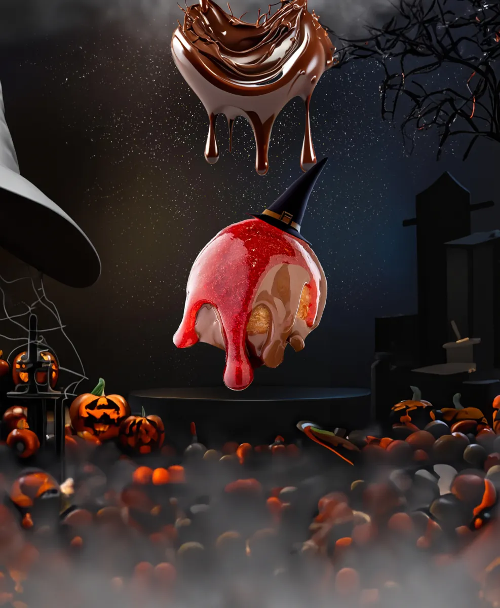 Halloween product visual with chocolate drip