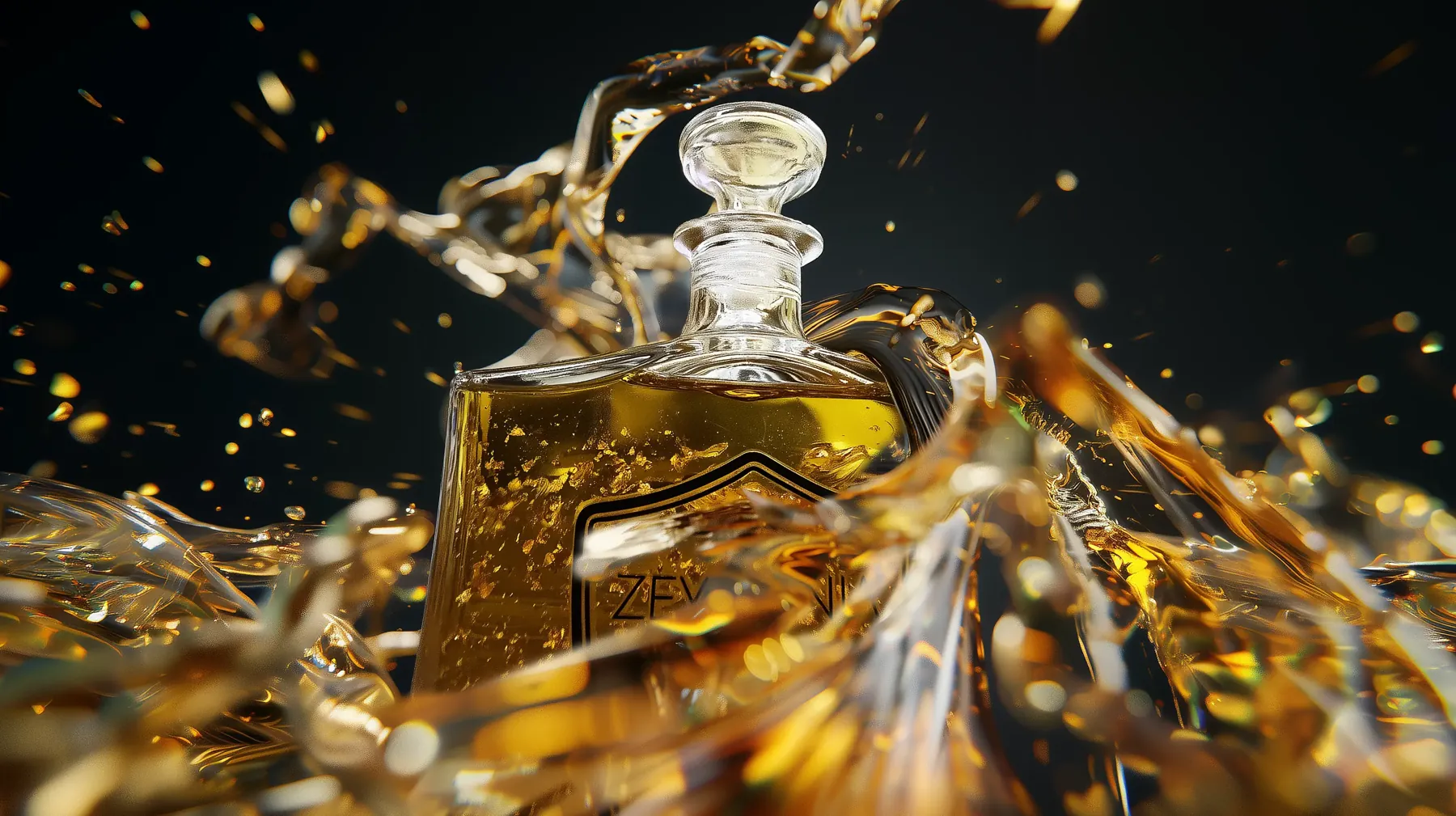 Zeyteenia perfume product visual with gold splash
